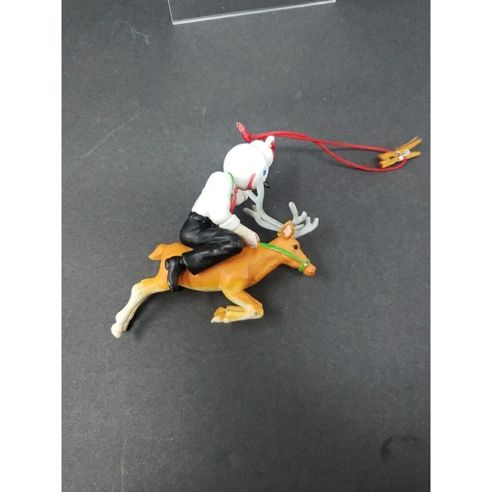 JACK In The Box Santa Ornament Riding Reindeer Antlers Vintage Christmas Ad